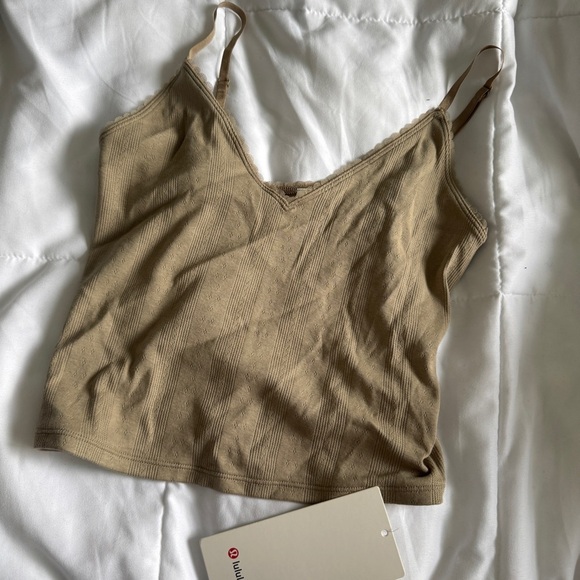 🆕🤍 Lululemon Cotton Pointelle Cropped Cami Tank - Sheer Oak - Picture 5 of 9